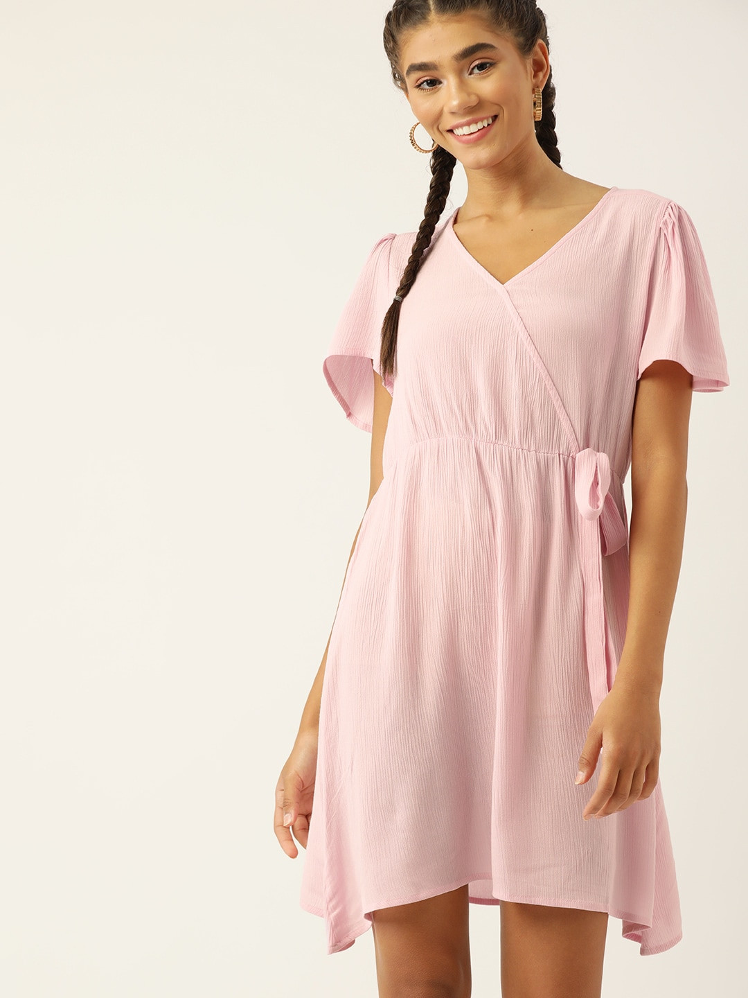 DressBerry Women Pink Solid A-Line Wrap Dress