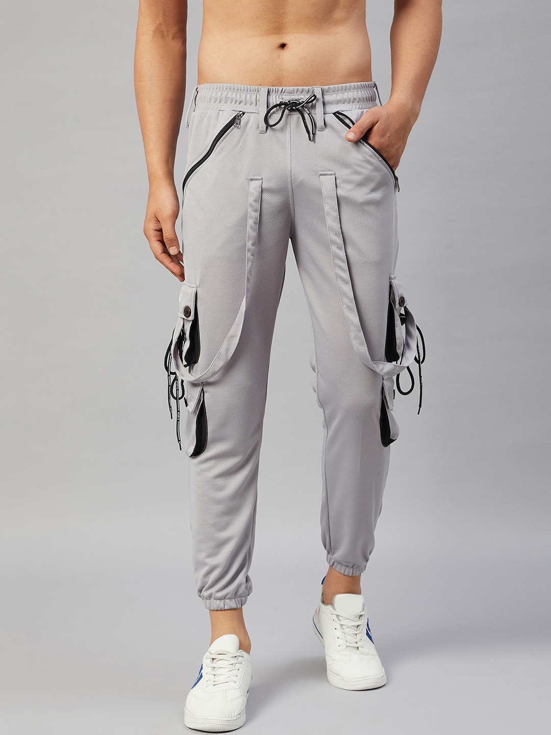 CHROME & CORAL Men Grey Original Wrinkle Free Joggers Trousers