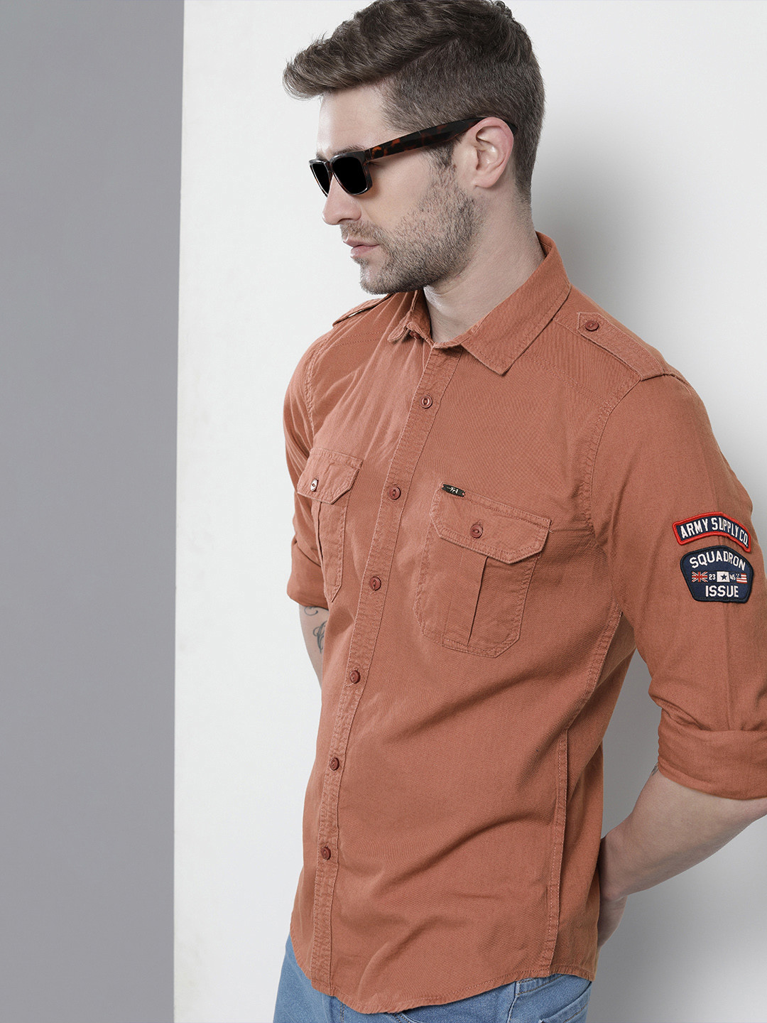 The Indian Garage Co Men Rust Red Cotton Casual Shirt