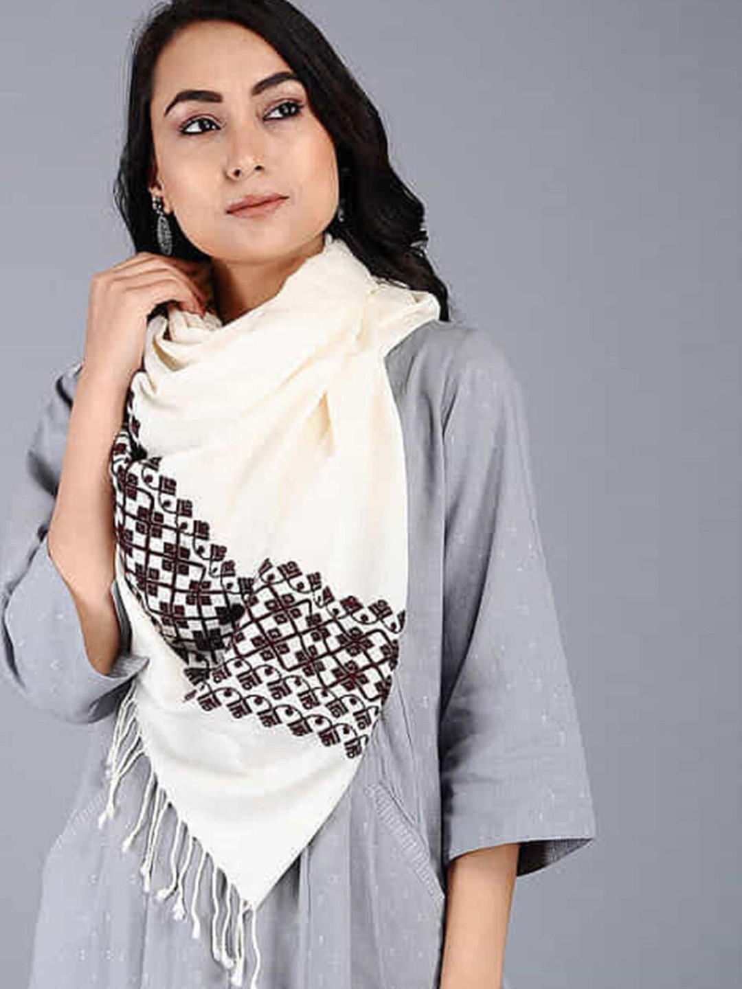 Women's Off white Handloom Pure Eri Stole