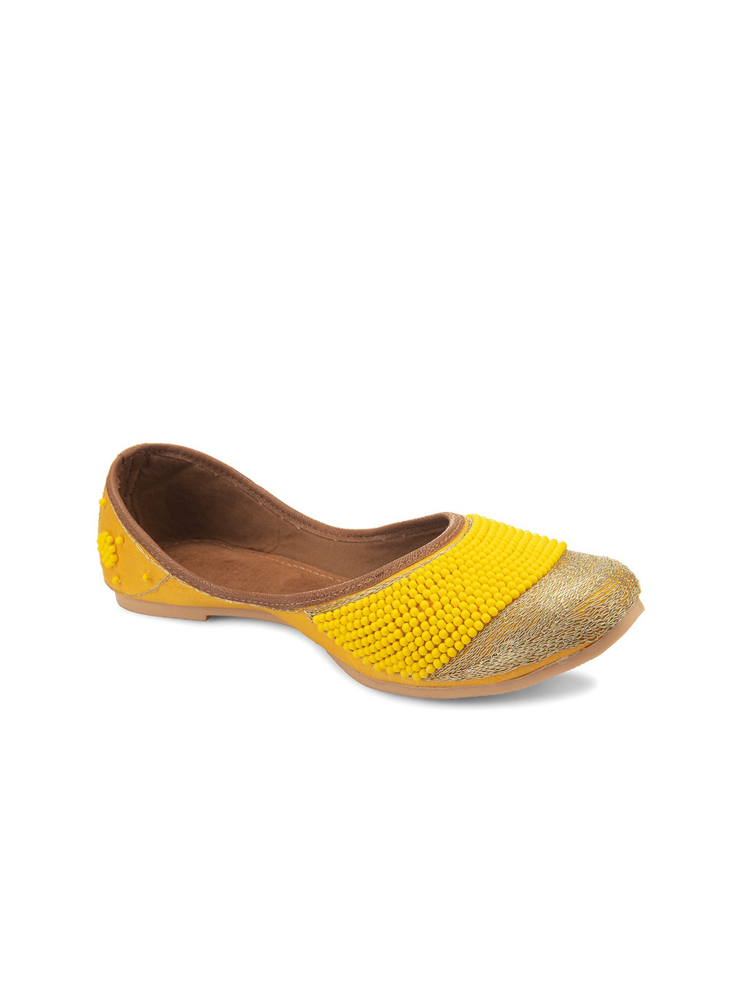 DESI COLOUR Women Yellow Embellished Ethnic Mojaris Flats