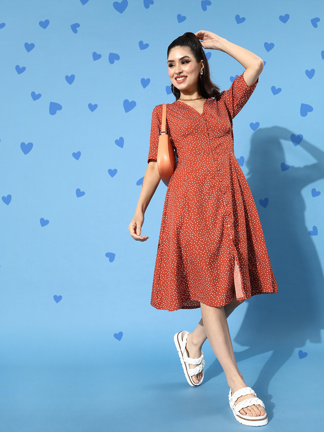 plusS Women Gorgeous Red Polka-Dotted Dress