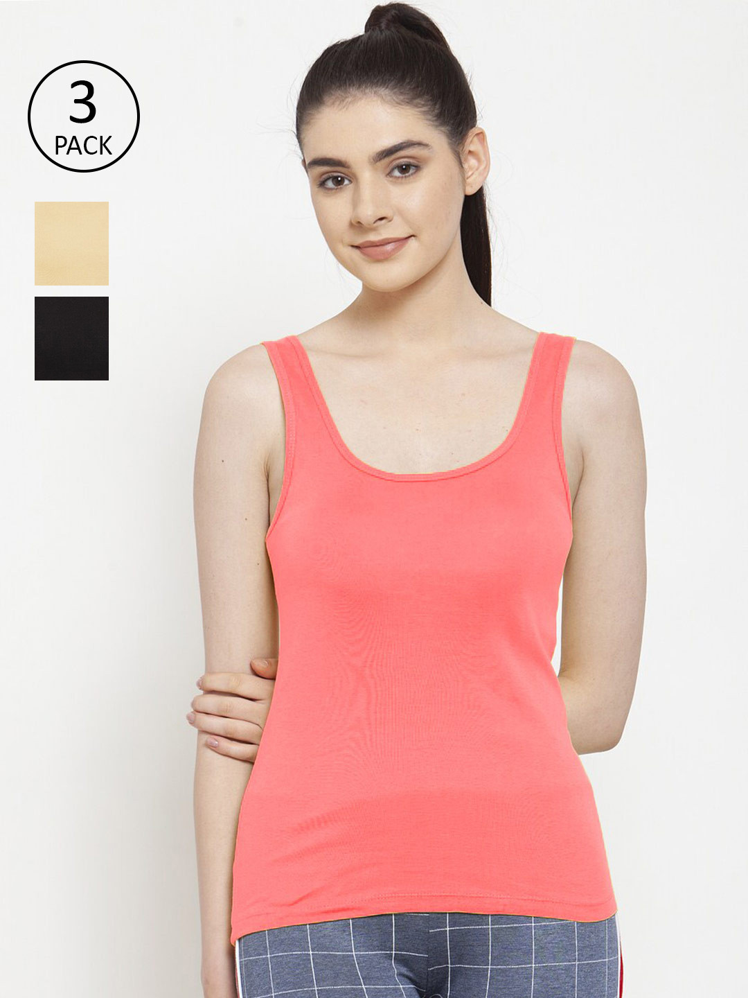 Friskers Black & Beige Pack of 3 Tank Top