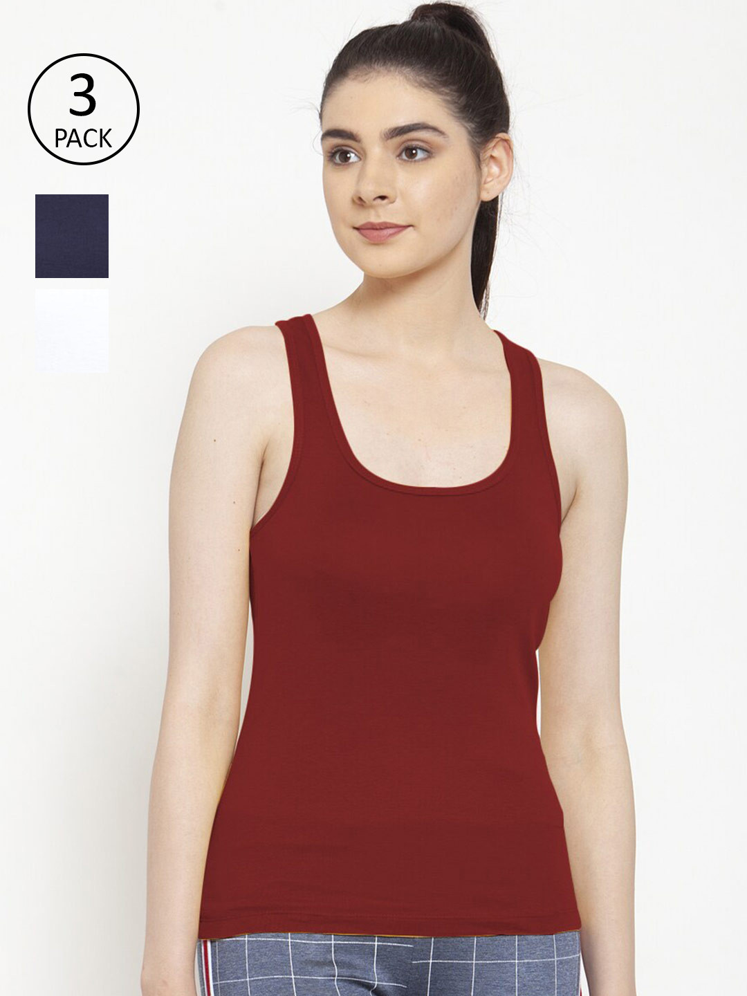 Friskers White & Maroon Pack Of 3 Tank Top