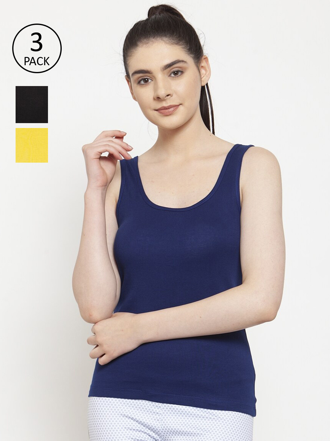 Friskers Black & Navy Blue Pack of 3 Tank Top