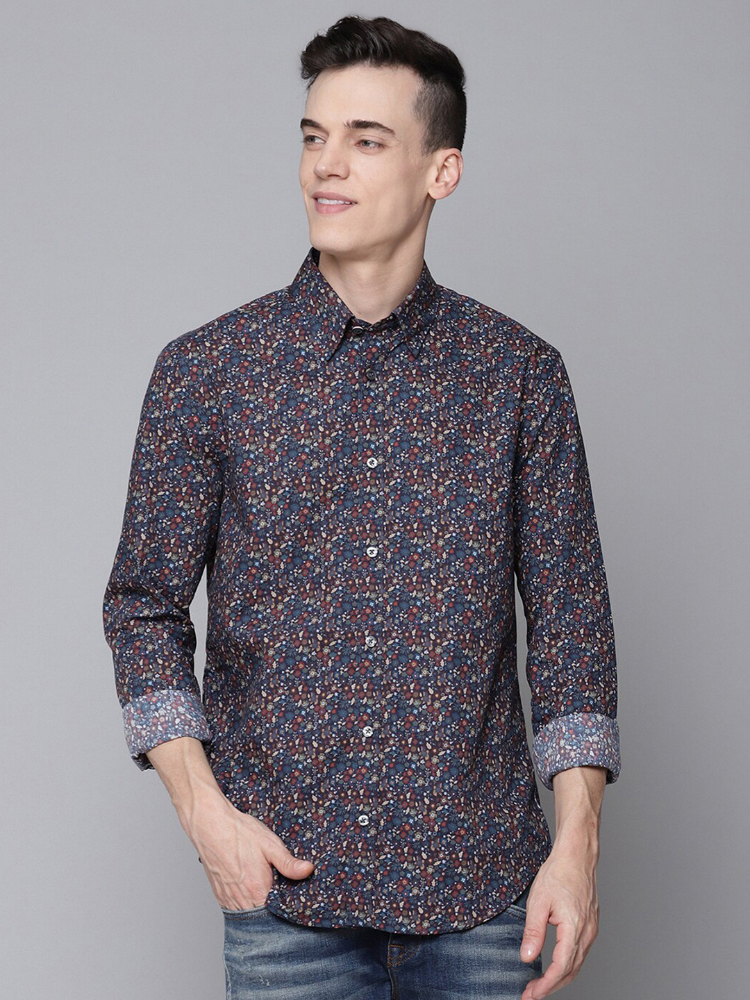 BEN SHERMAN Men Multicoloured Slim Fit Floral Opaque Printed Casual Shirt