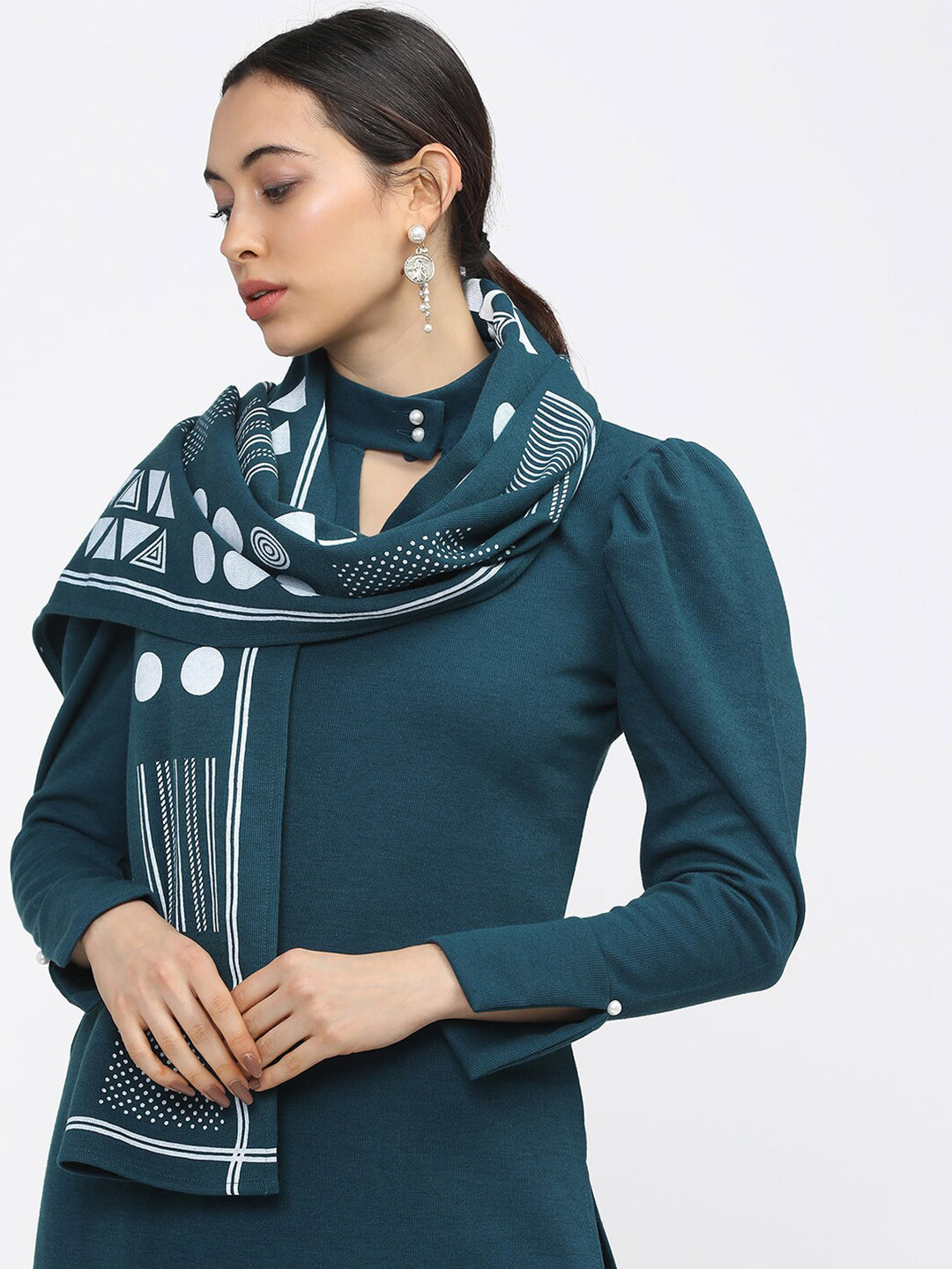Vishudh Teal Blue & White Printed Dupatta