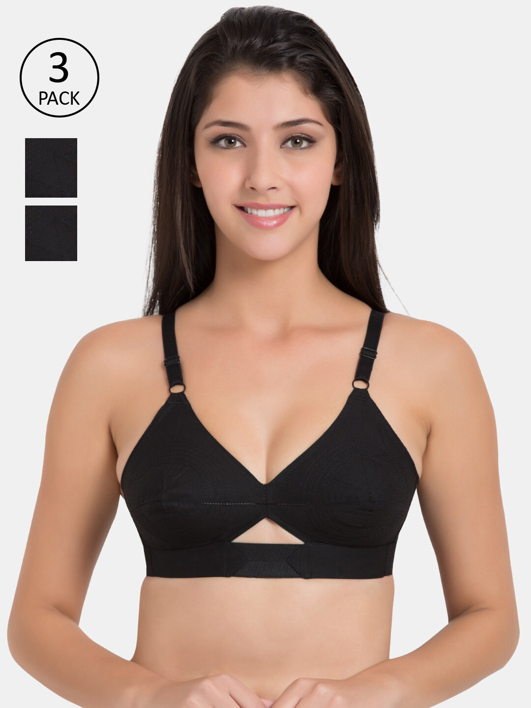 Centra Pack Of 3 Black Cotton Everyday Bra