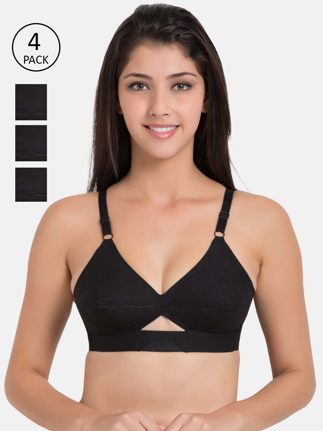 Centra Pack Of 4 Black Everyday Bras - Center Elastic