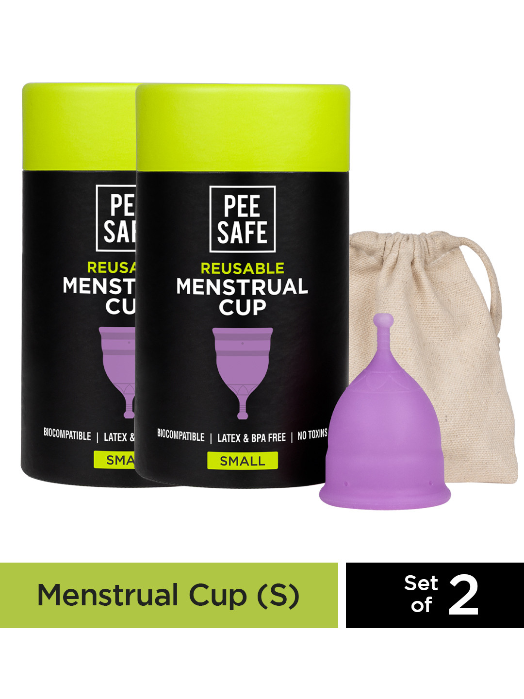 PEESAFE Pee Safe Reusable Menstrual Cup for 8-10 Hours - Small - 2pcs