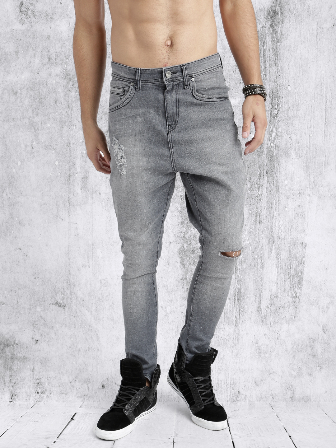Buy Roadster Men Grey Drop Crotch Skinny Fit Stretchable Jeans - Jeans for 1619837 | Myntra