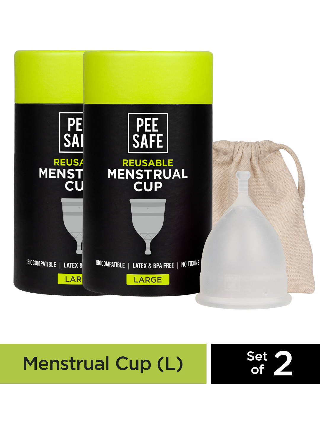 PEESAFE Set of 2 Reusable Menstrual Cups with Medical Grade Silicone - Large