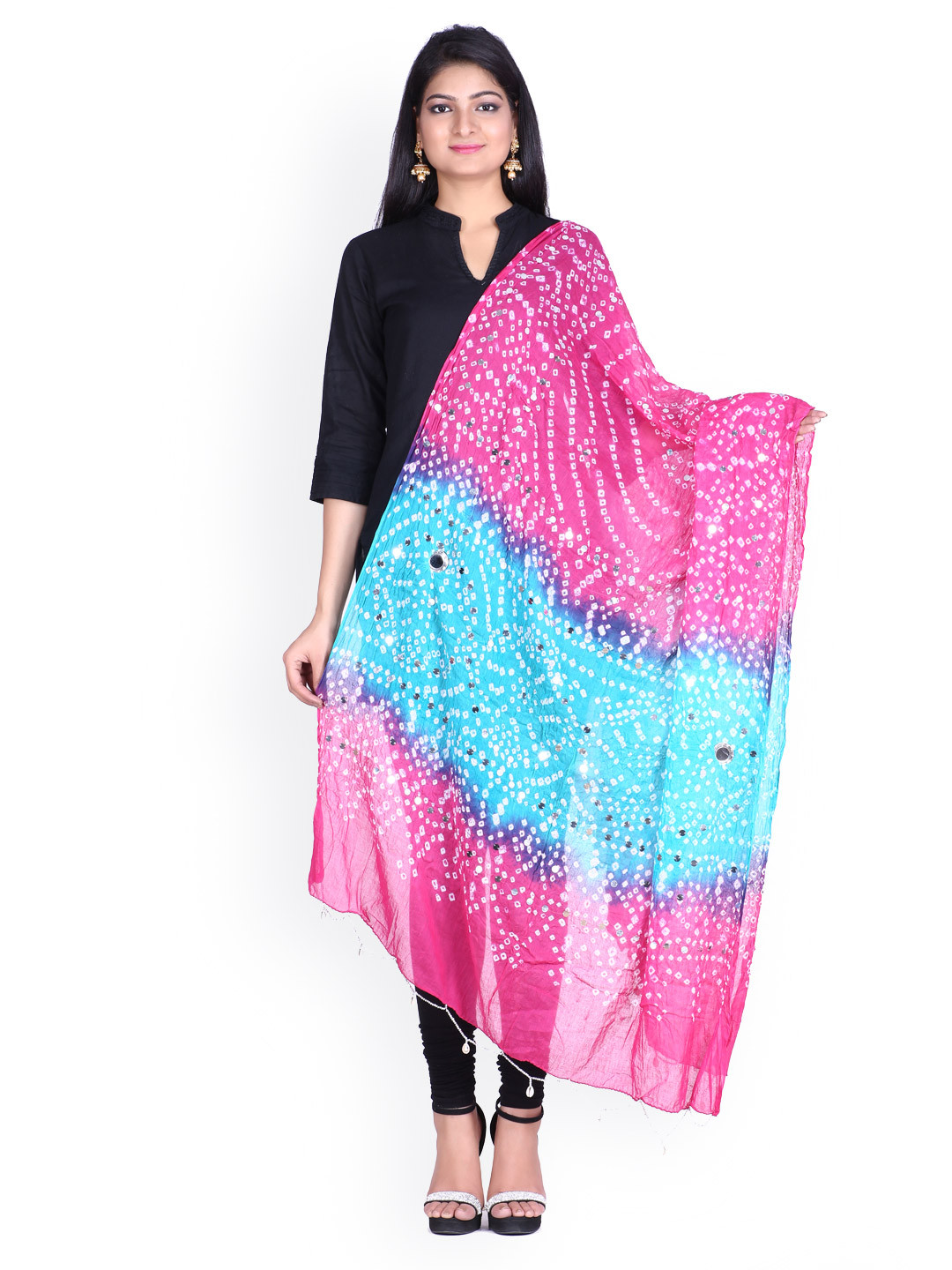 SOUNDARYA Pink & Blue Bandhani Print Dupatta