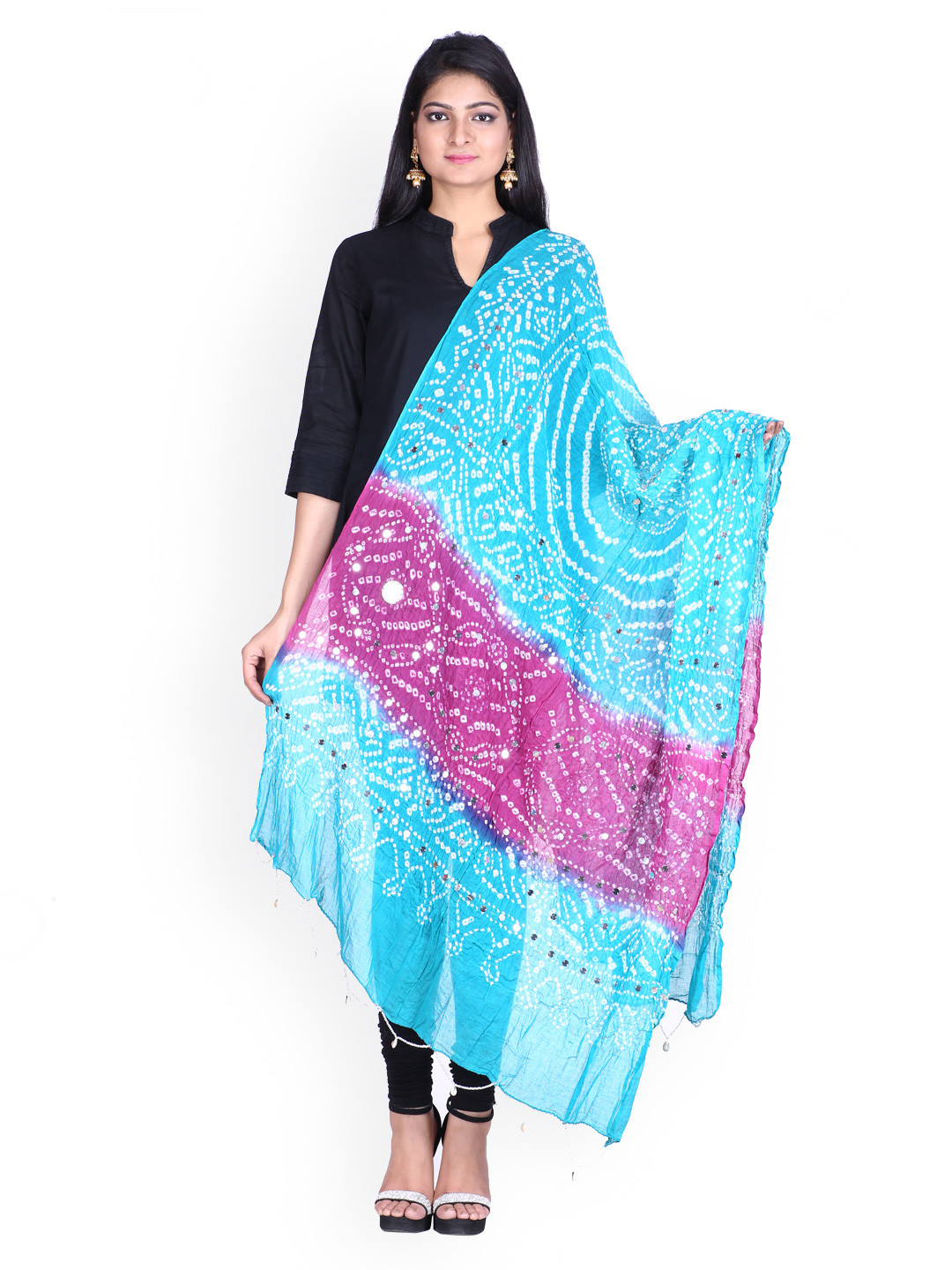 SOUNDARYA Purple & Blue Bandhani Print Dupatta