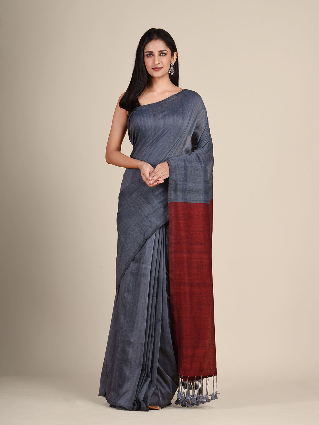 Arhi Grey & Maroon Pure Cotton Saree