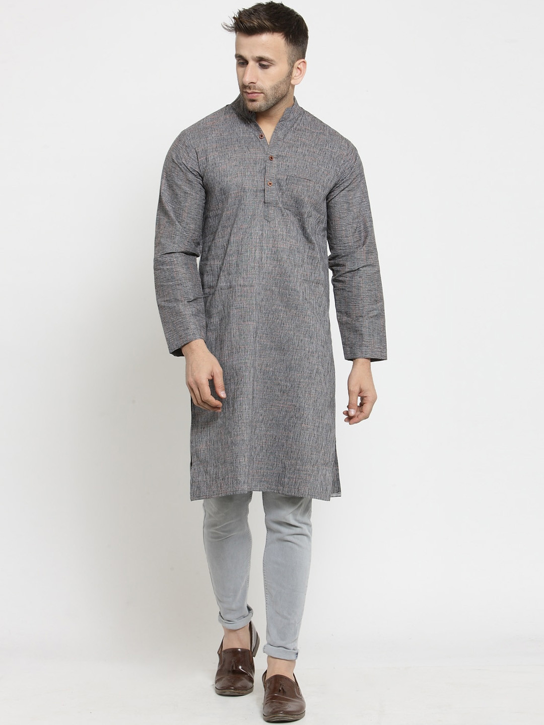 Enchanted Drapes Men Grey Pure Cotton Handloom Kurta