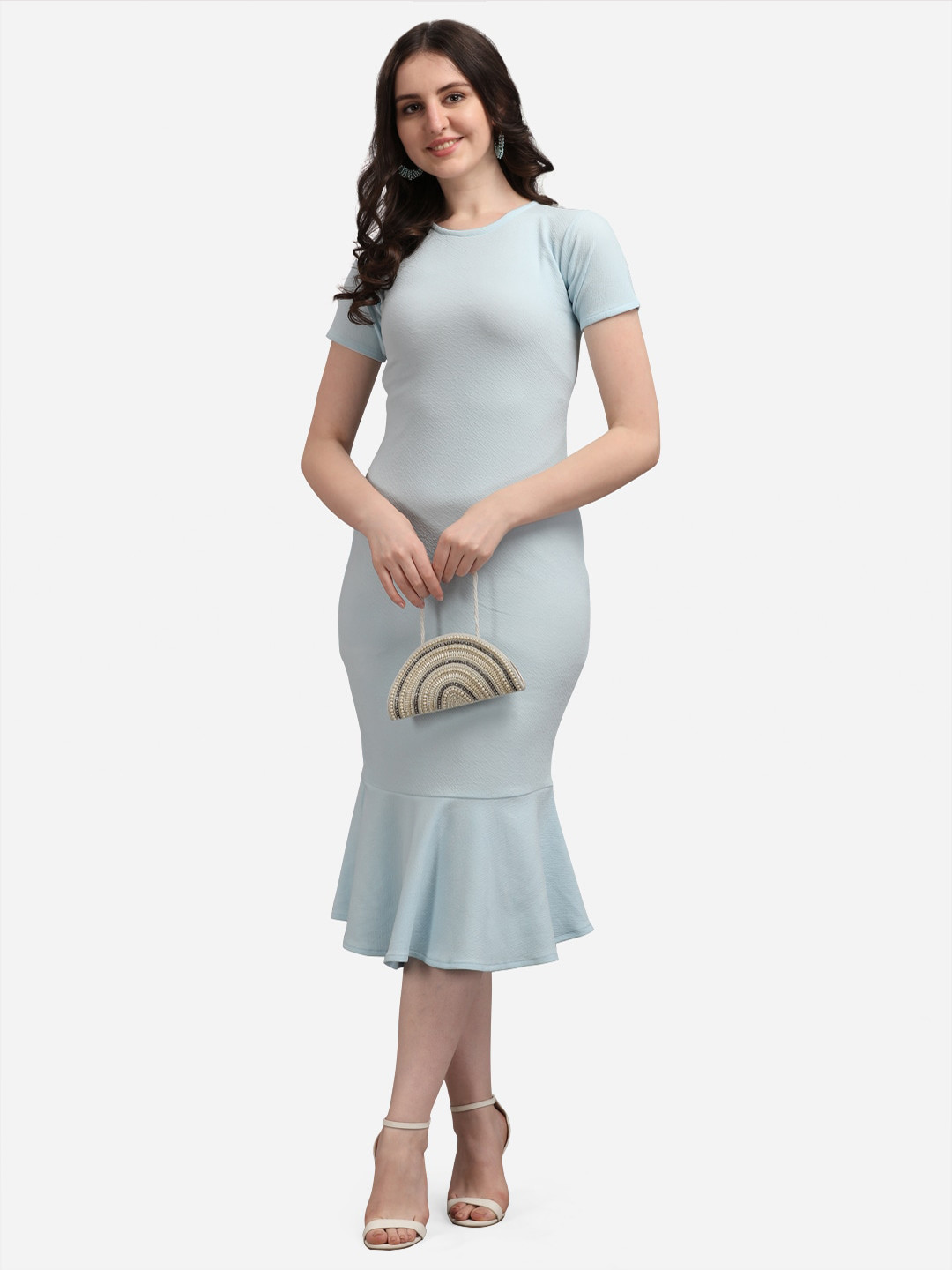 PURVAJA Blue Bodycon Midi Dress