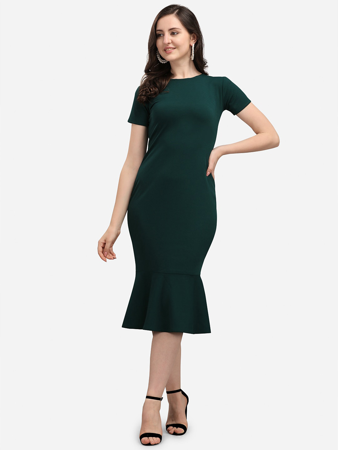 PURVAJA Green Bodycon Midi Dress