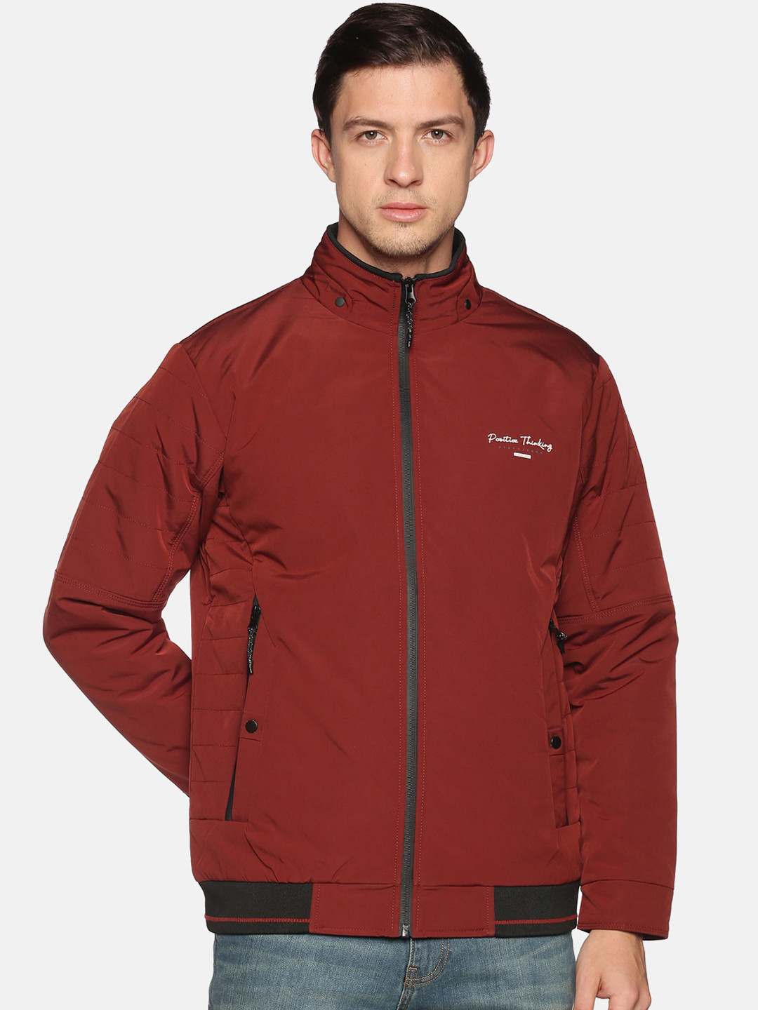 SHOWOFF Men Maroon Bomber Jacket