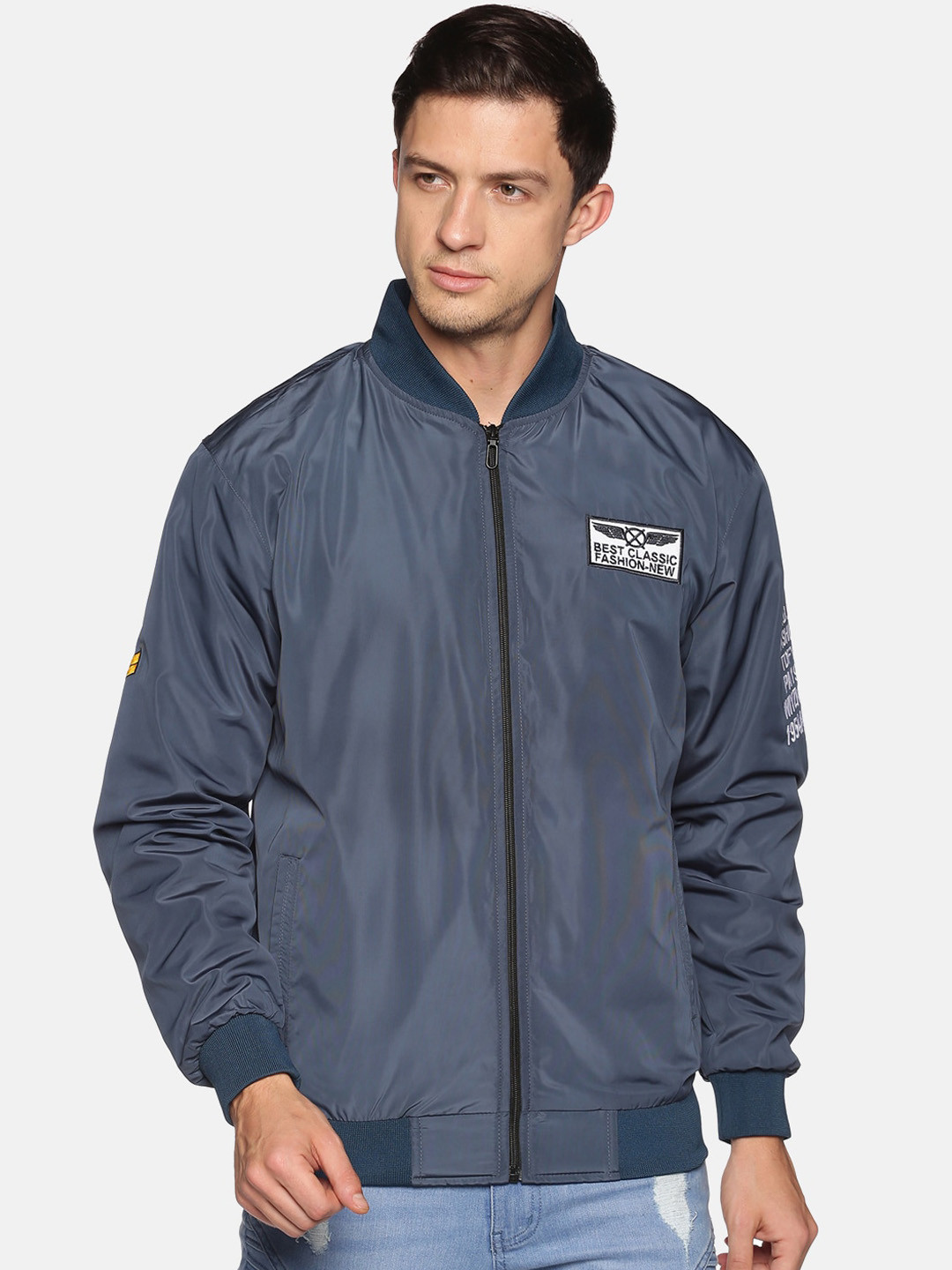 SHOWOFF Men Blue Windcheater Outdoor Bomber Jacket
