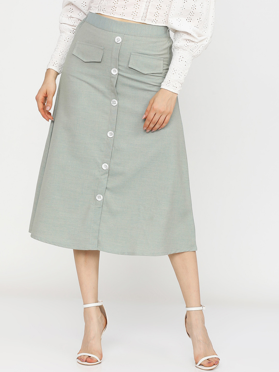 Tokyo Talkies Women Green Midi Skirt