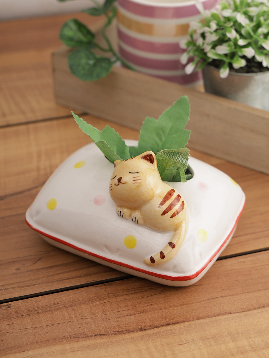 TAYHAA White & Beige Ceramic Planter