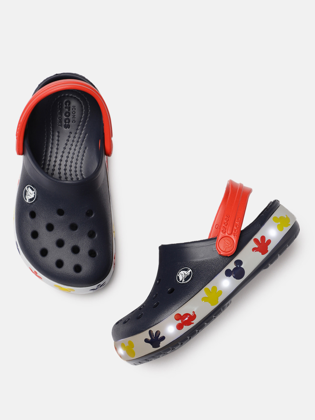 Crocs Unisex Kids Navy Blue Mickey & Friends Lights Applique Croslite Clogs with Cut-Outs