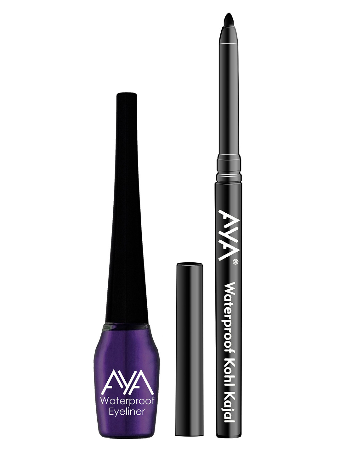 AYA Purple & Black Set of 2 Waterproof Liquid EL & Jet black Waterproof Kohl Kajal
