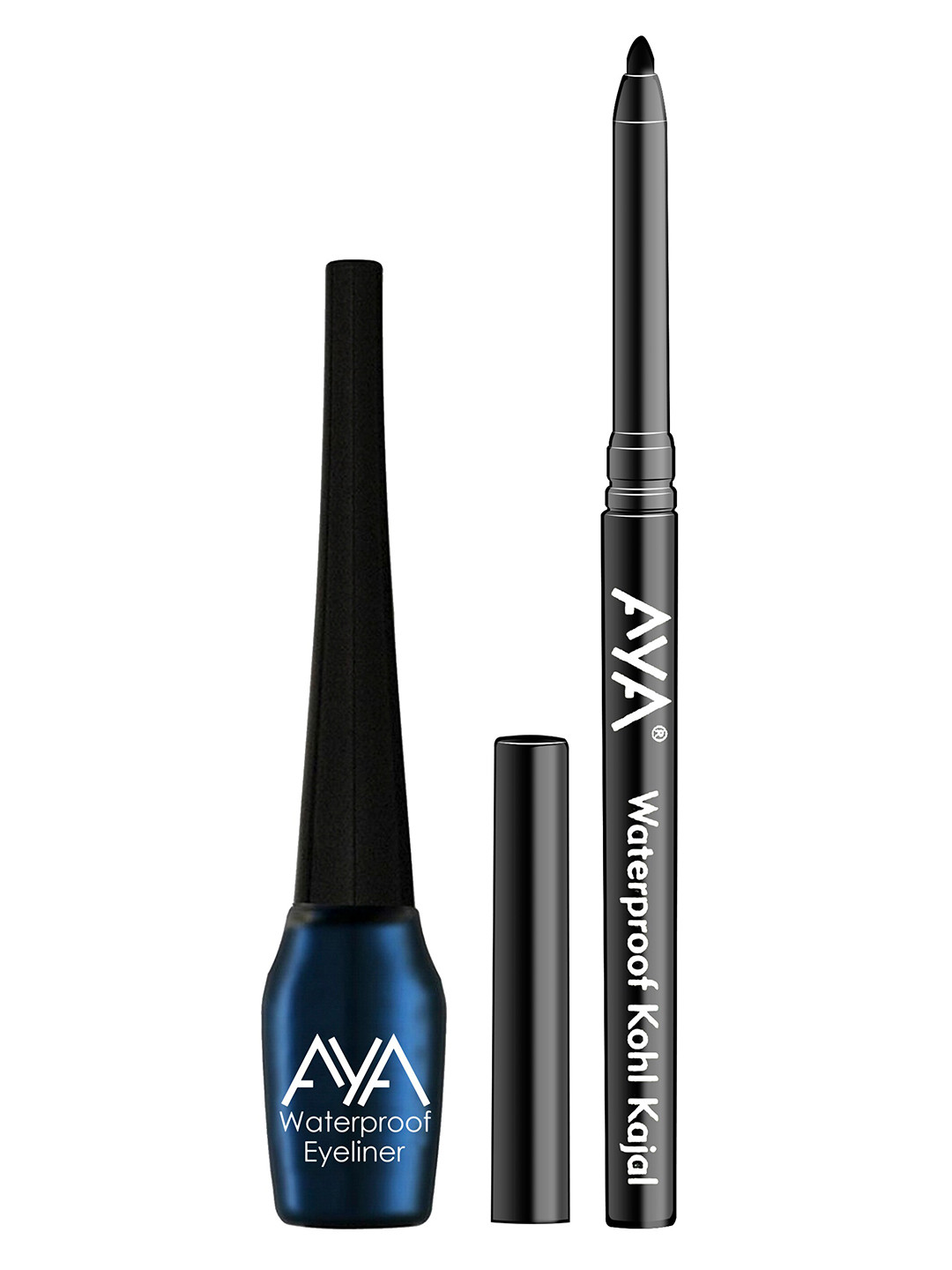 AYA Blue & Black 2 Pcs Waterproof Liquid Eye Liner & Waterproof Kohl Kajal