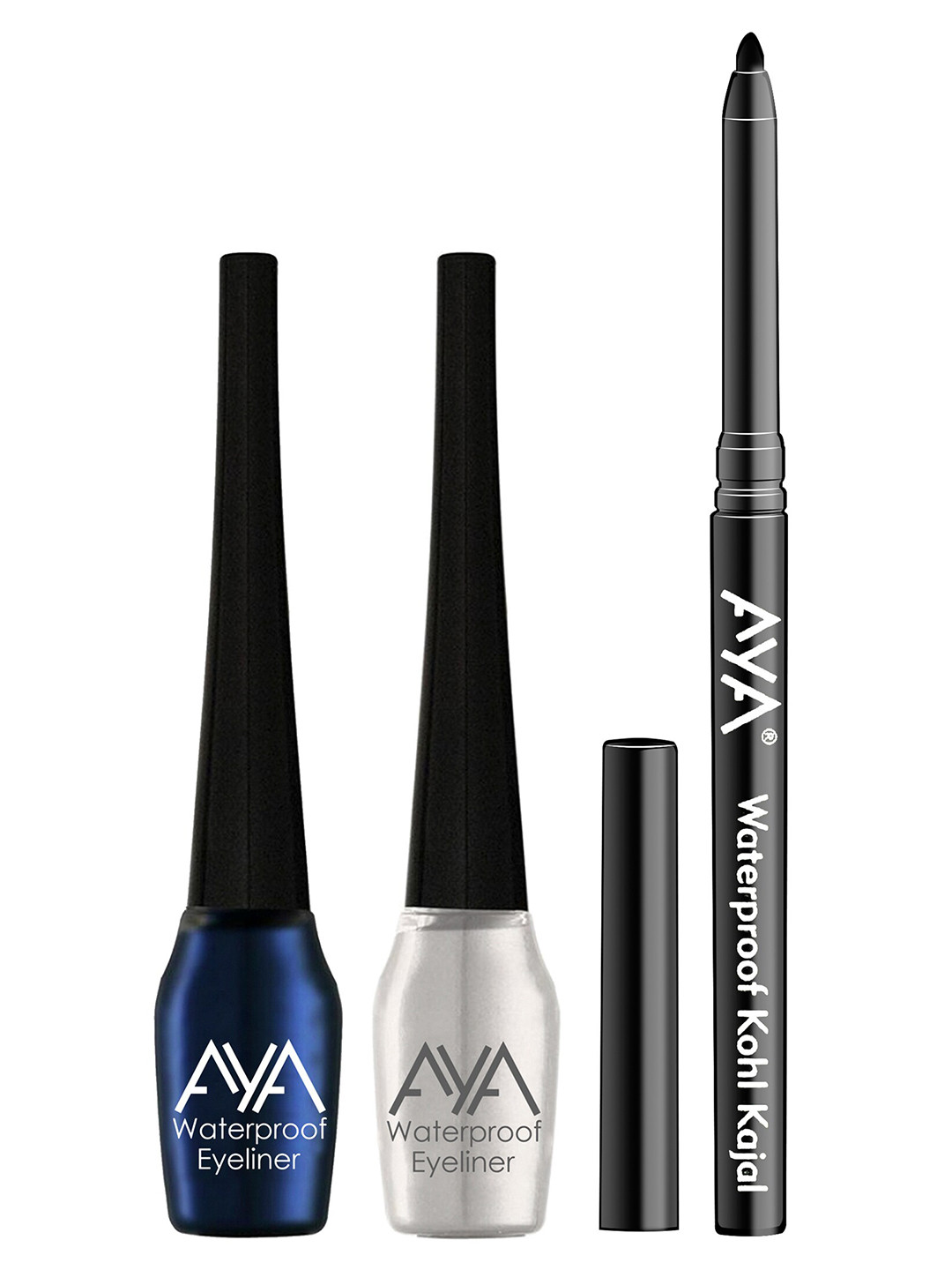 AYA Waterproof Liquid Eyeliner & Set of 2 Jet black Waterproof Kajal 5 ml each