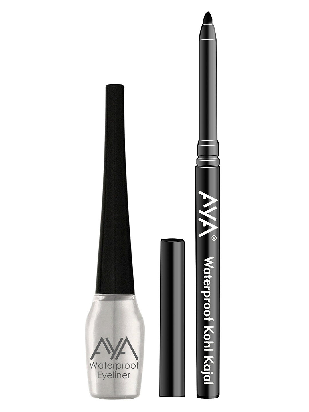 AYA Waterproof Liquid Eyeliner & Waterproof Kohl Kajal-Silver&Jet Black