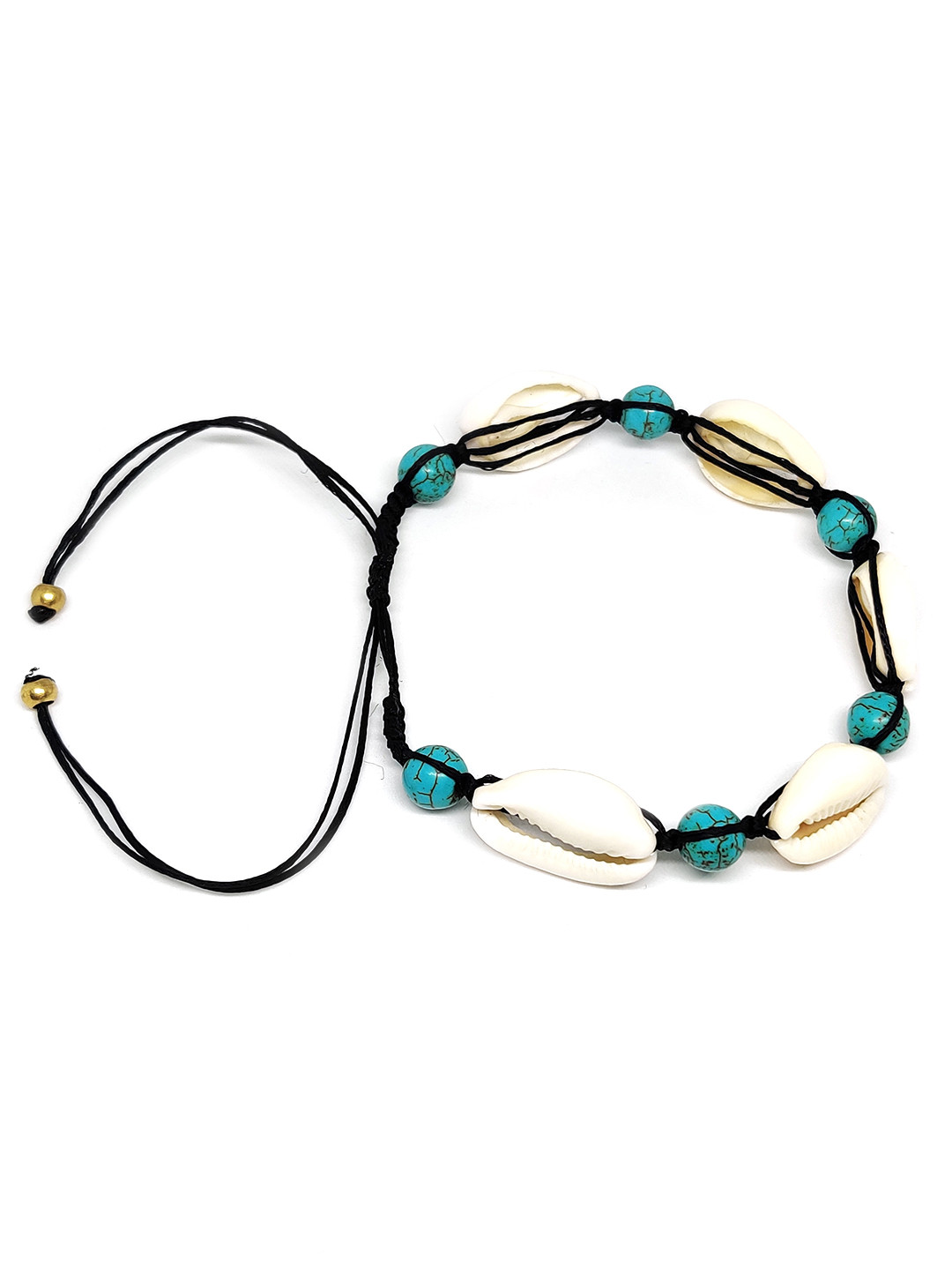 EL REGALO White & Sea-Green Beaded Macrame Anklet