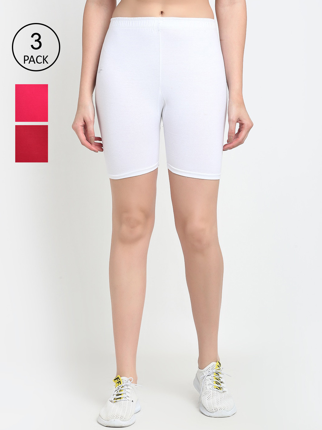 GRACIT Women Multi-Coloured Pack Of 3 Skinny Fit Biker Shorts