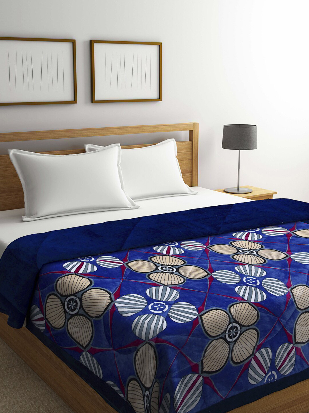 KLOTTHE Blue & Grey Floral Heavy Winter Double Bed Quilt