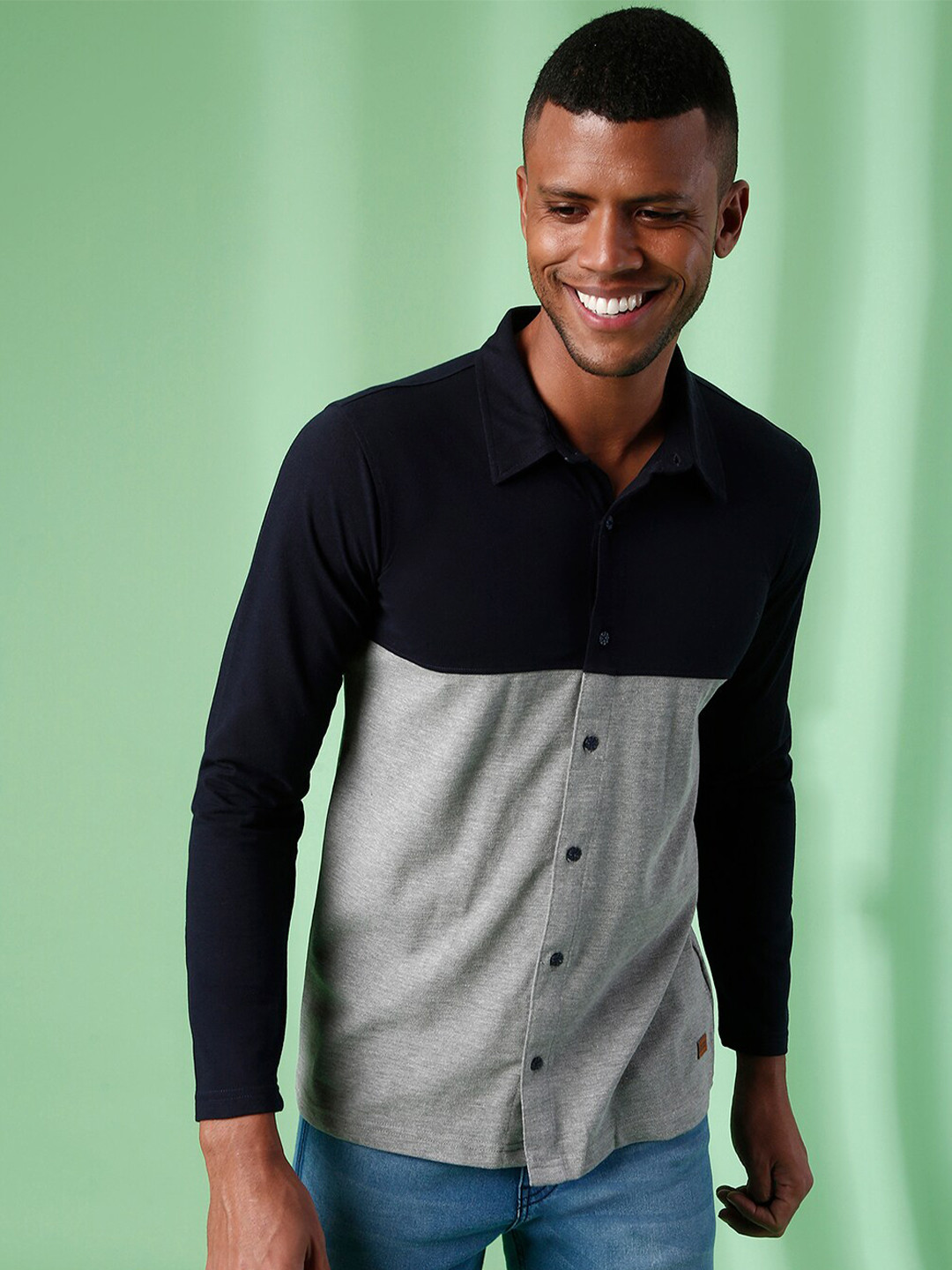 Campus Sutra Men Blue Opaque Colourblocked Casual Shirt