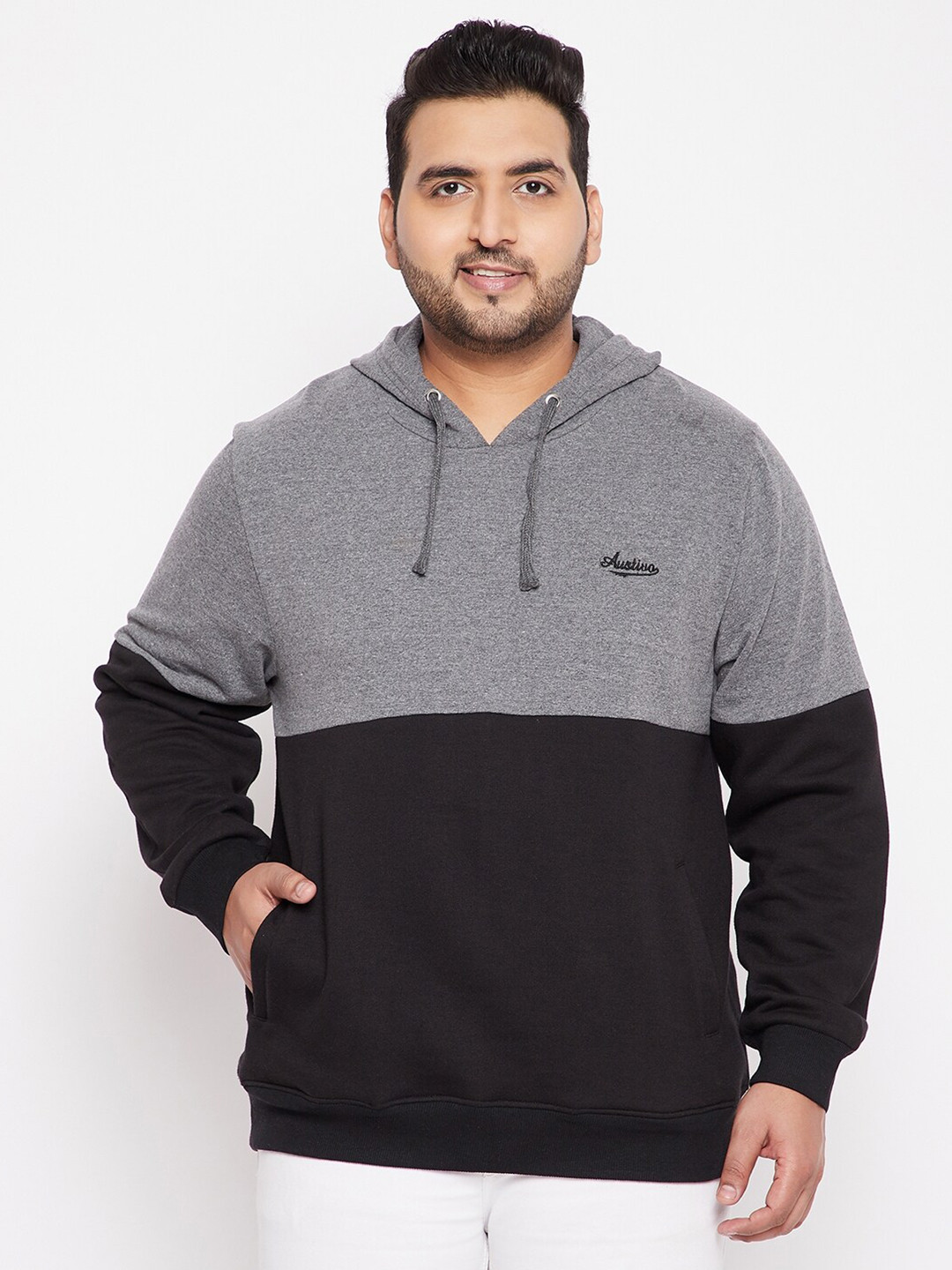 AUSTIVO Men Multicoloured Colourblocked Hooded Sweatshirt