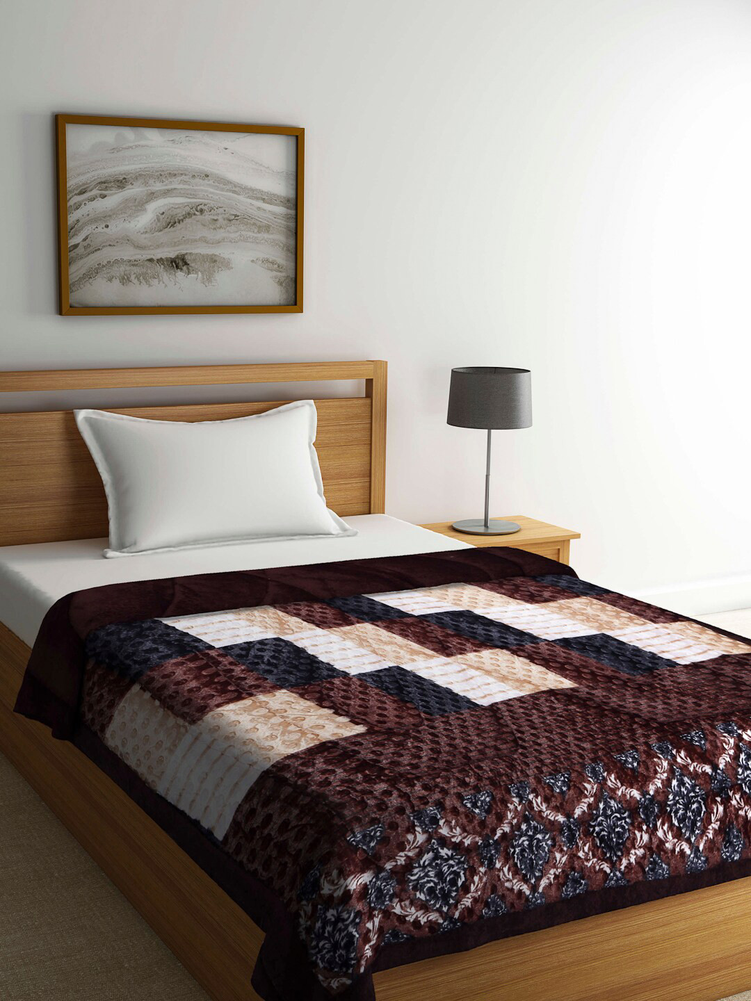 KLOTTHE Brown & Black Geometric Heavy Winter Single Bed Quilt