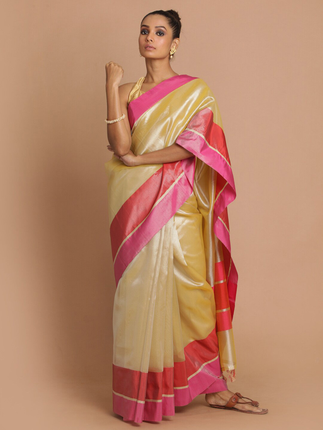 Saranee Gold & Pink Zari Banarasi Saree