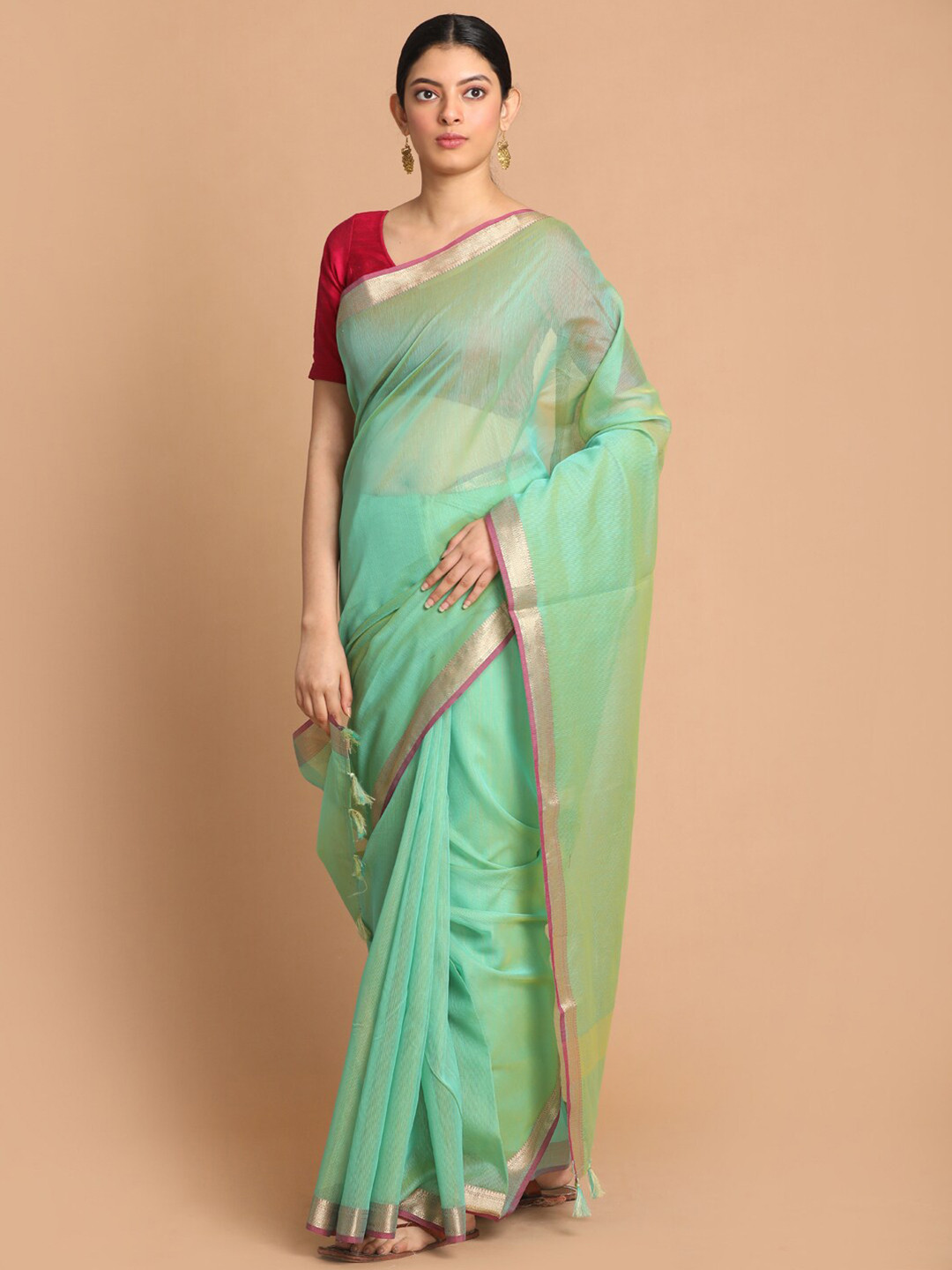 Saranee Green & Purple Zari Banarasi Saree