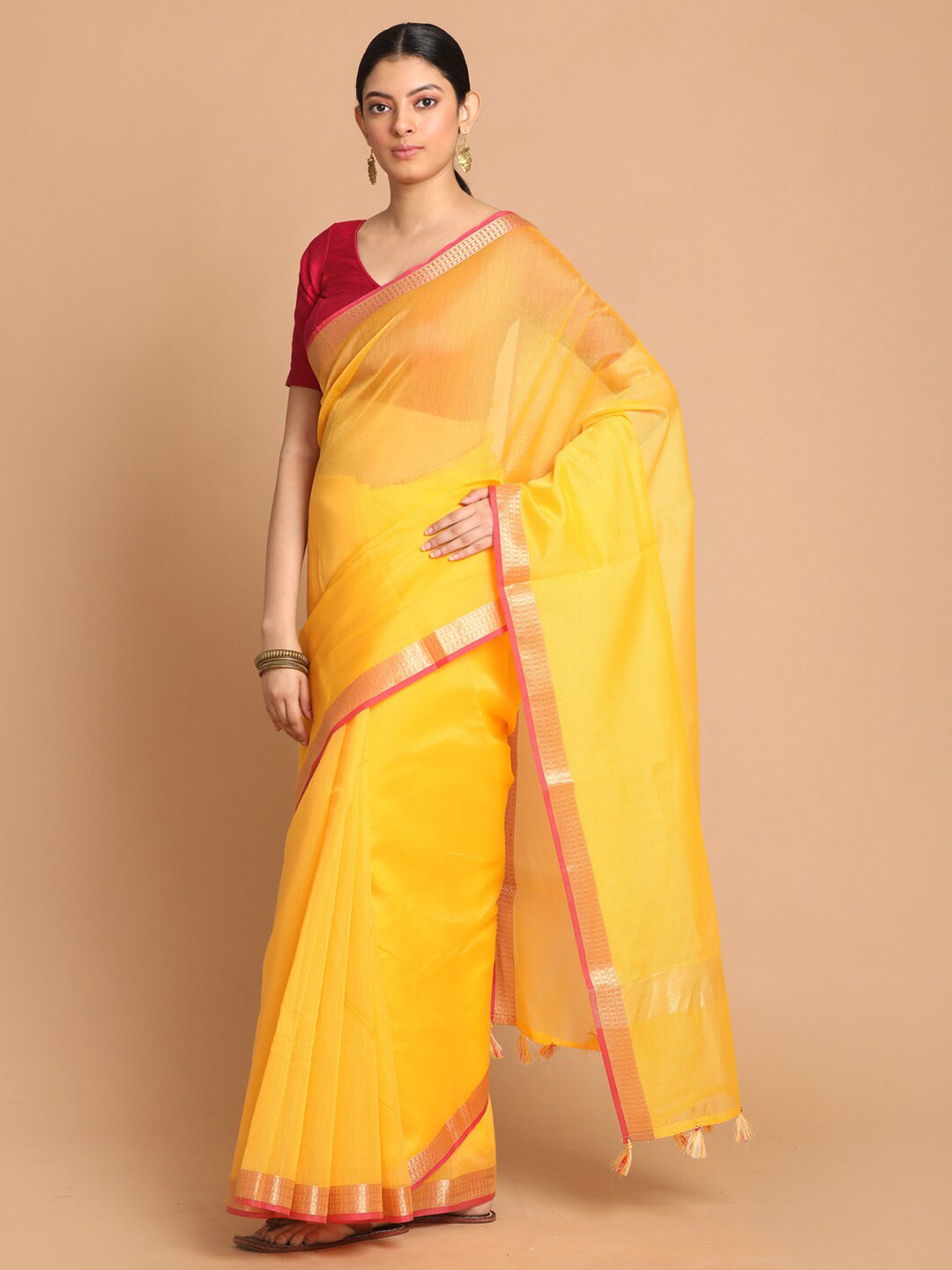 Saranee Yellow & Magenta Zari Banarasi Saree
