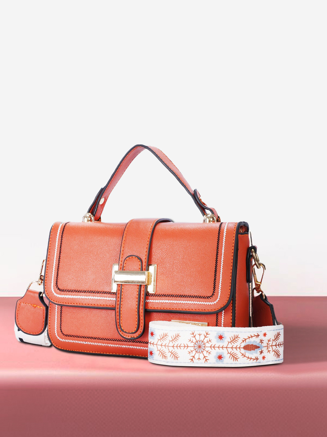 Luvoksi Orange PU Structured Satchel