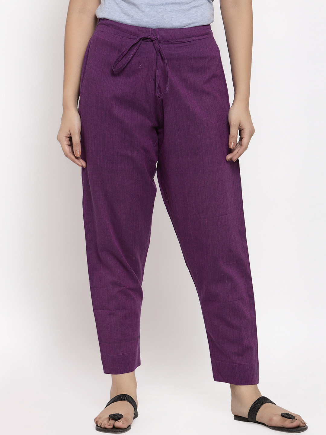 Enchanted Drapes Women Purple Solid Straight Fit Regular Trousers