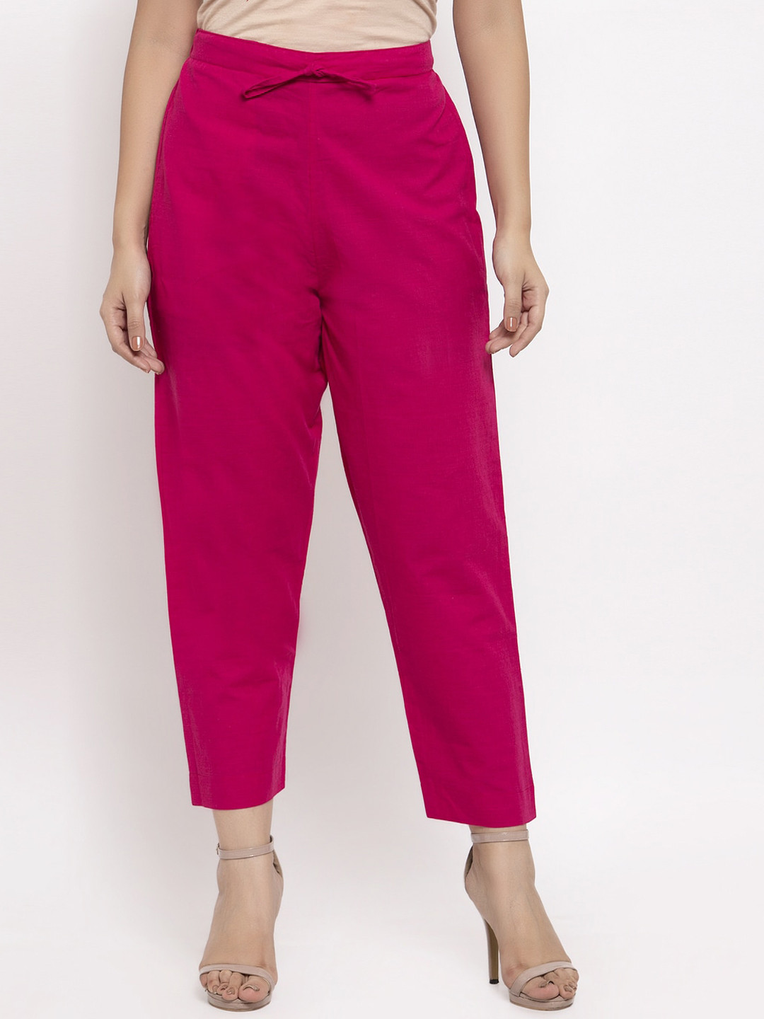 Enchanted Drapes Women Pink Solid Straight Fit Regular Trousers