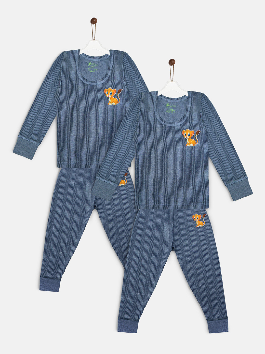 YK Basics Kids Pack Of 2 Blue Striped Thermal Sets