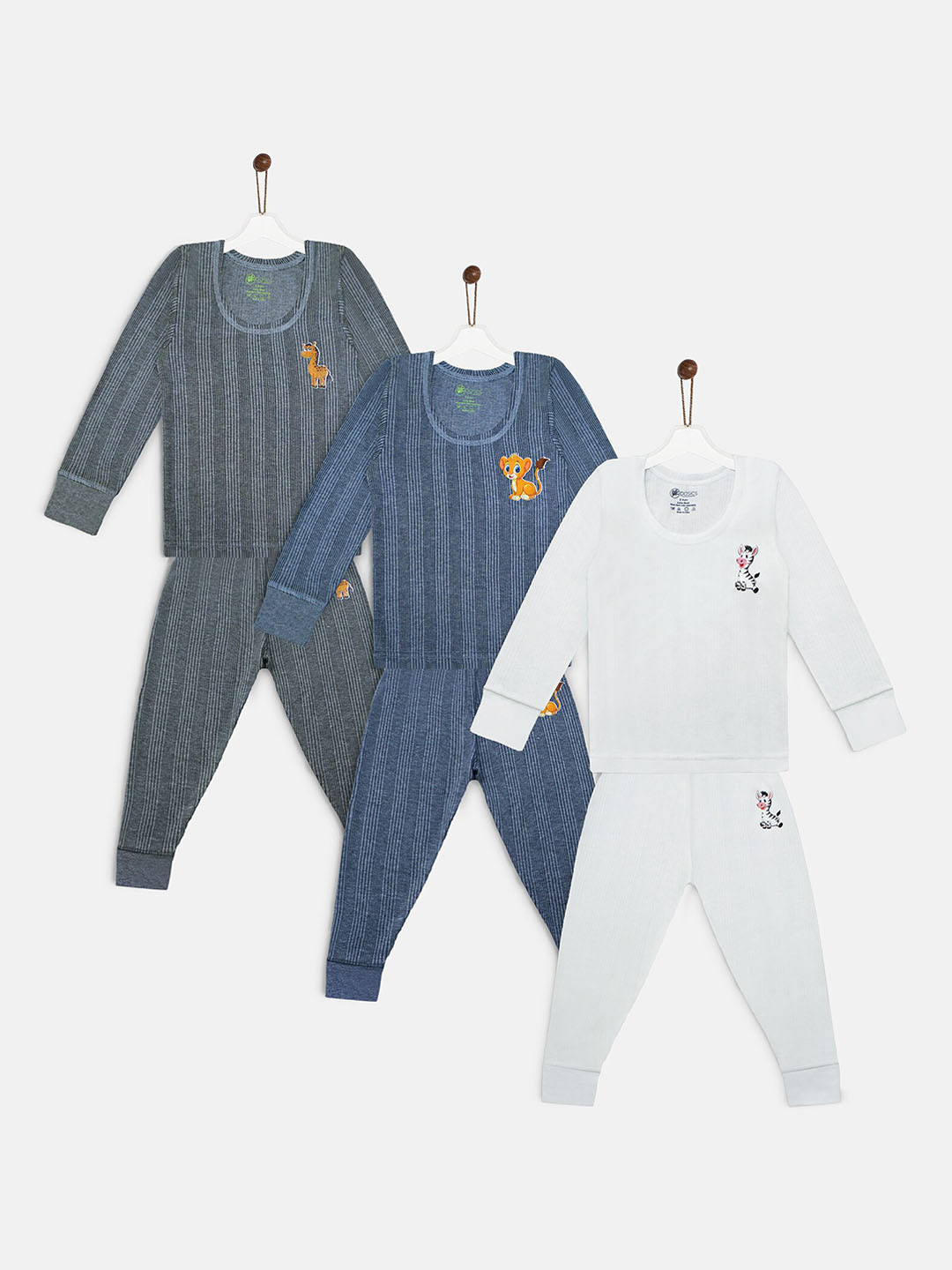 YK Basics Kids Pack Of 3 Striped Thermal Set