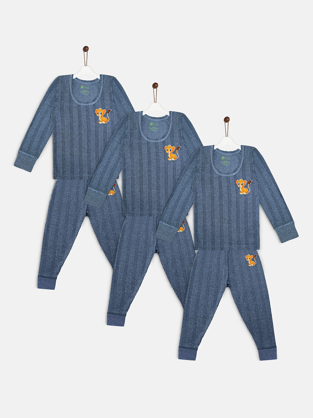 YK Basics Kids Pack Of 3 Blue Striped Line Printed Thermal Set