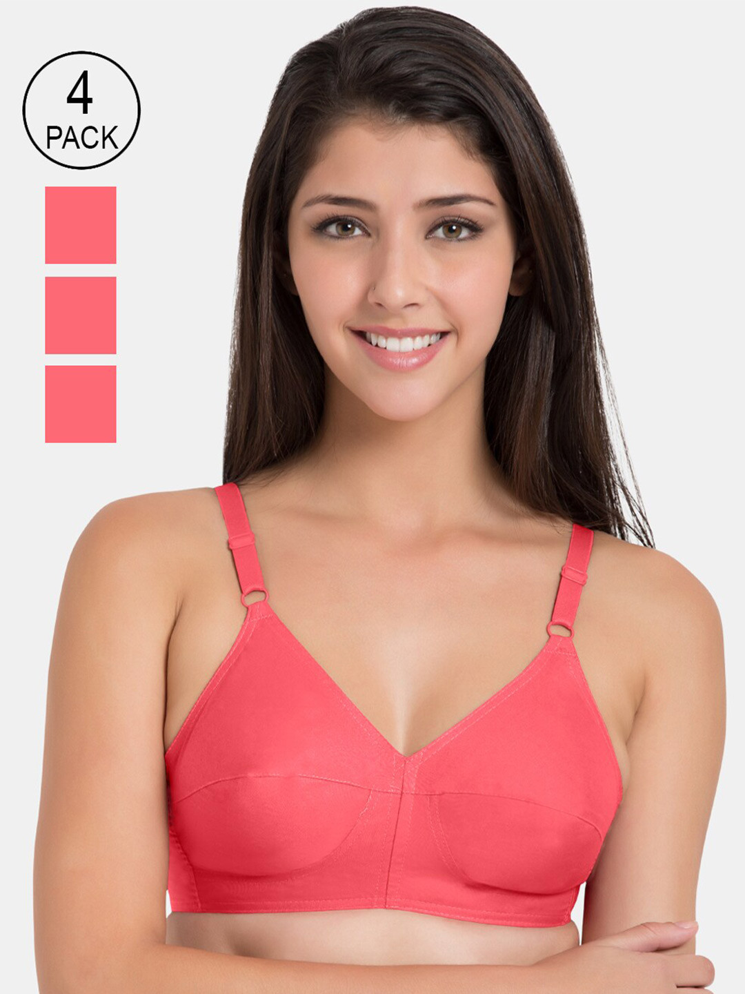 Souminie Pack of 4 Pure Cotton Non Padded Full Coverage U Back Bra