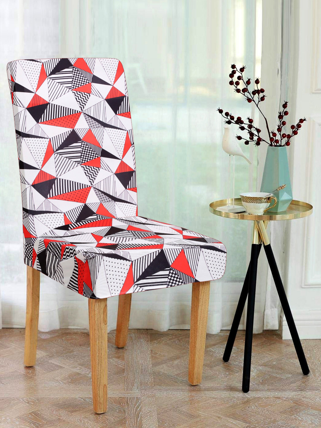 Alina decor Set Of 6 White & Grey Printed Chair Cover