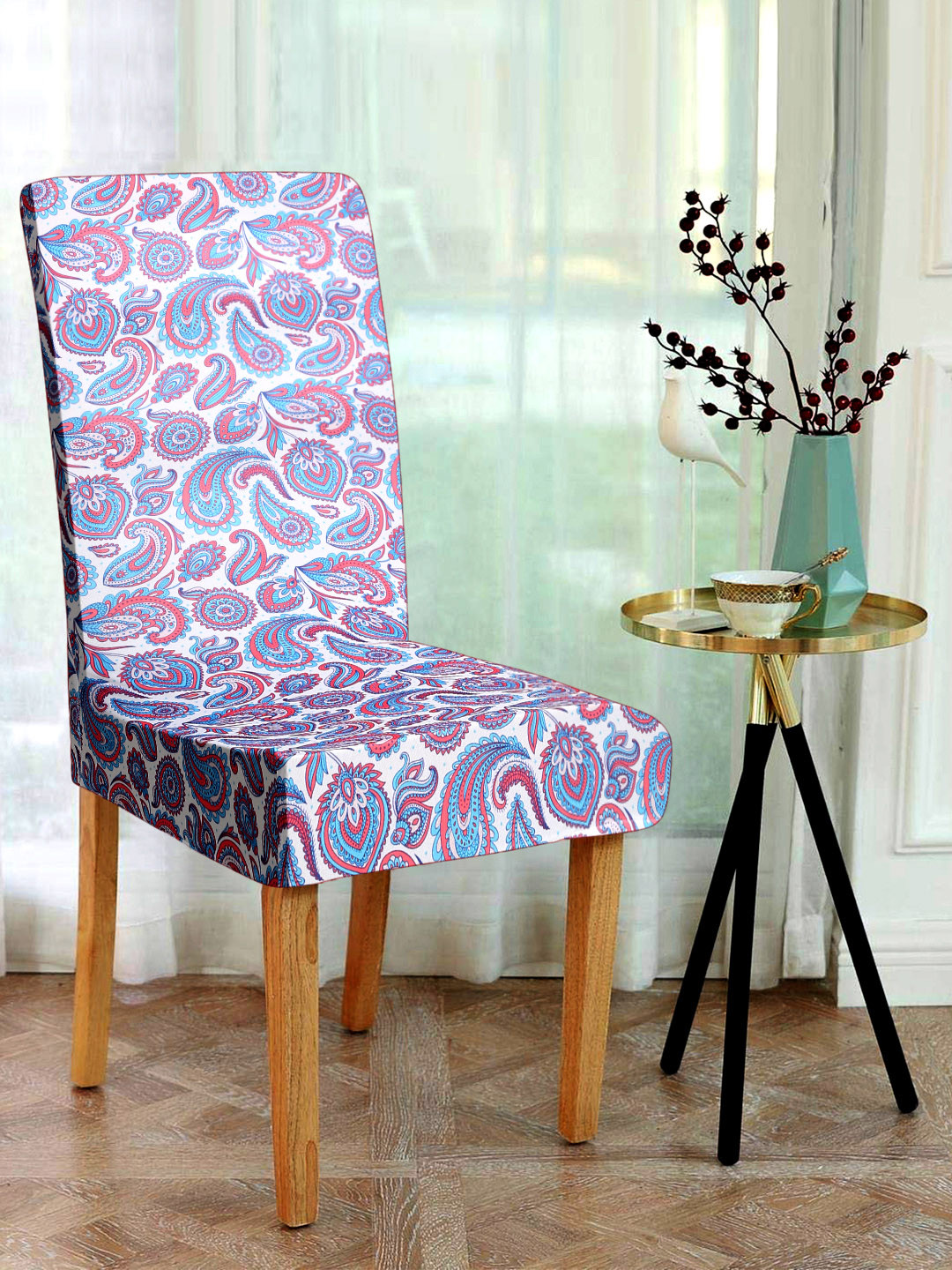 Alina decor Blue & Red Set of 6 Printed Chair Covers