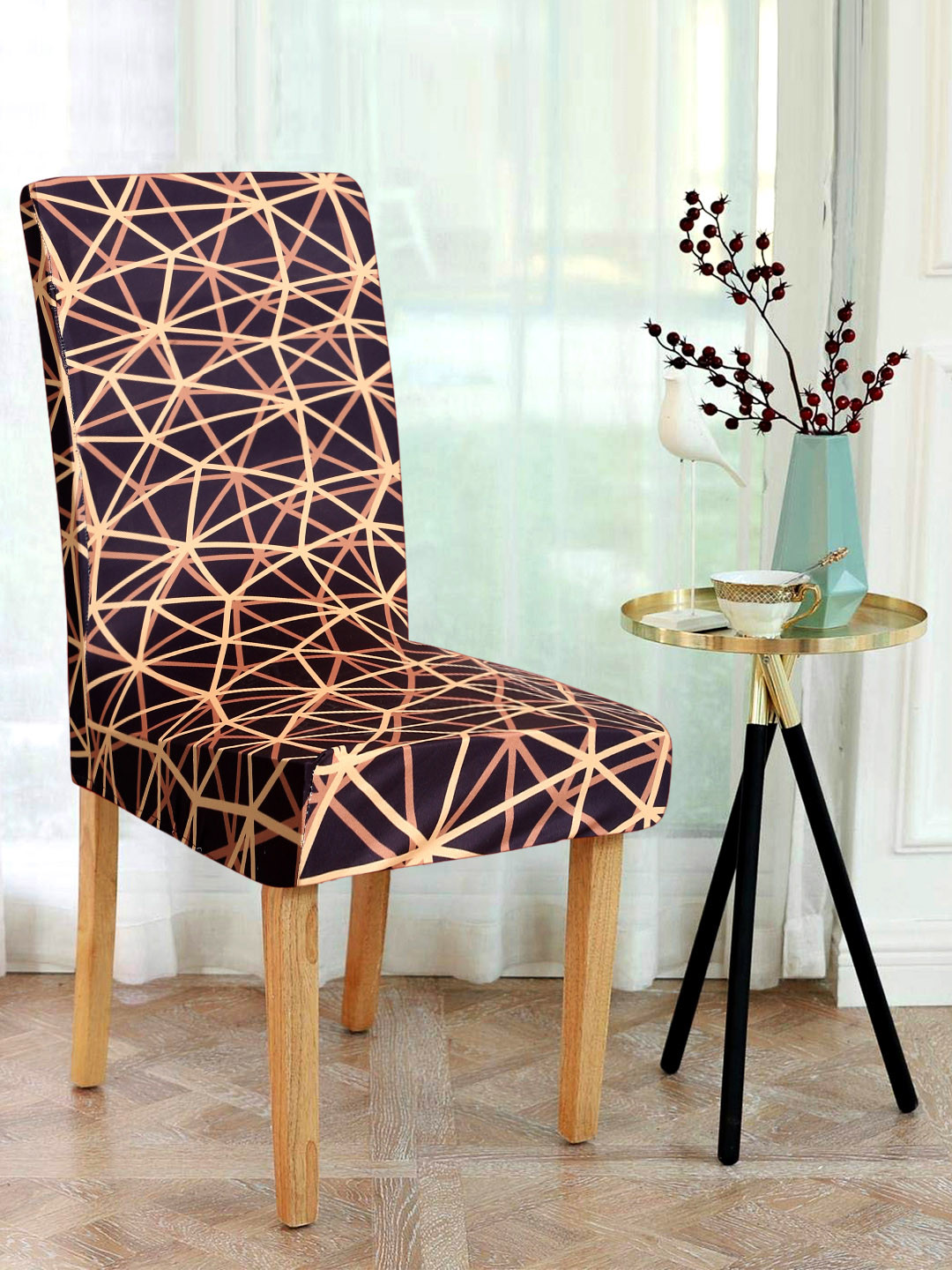 Alina decor Set Of 6 Black & Yellow Printed Chair Cover